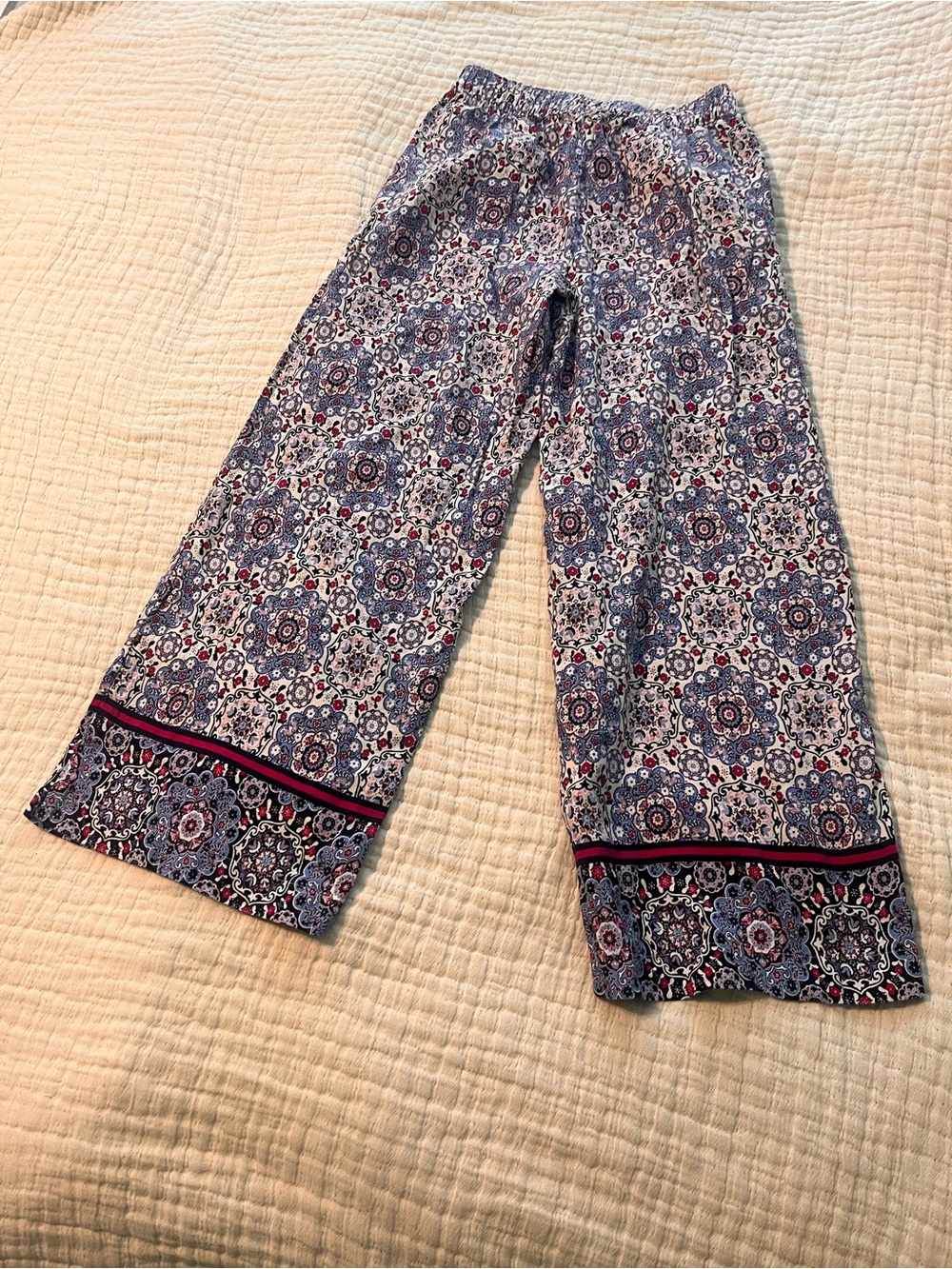 LOFT Blue Patterned Ankle Crop Wide-Leg Pants XS - Picture 8 of 9